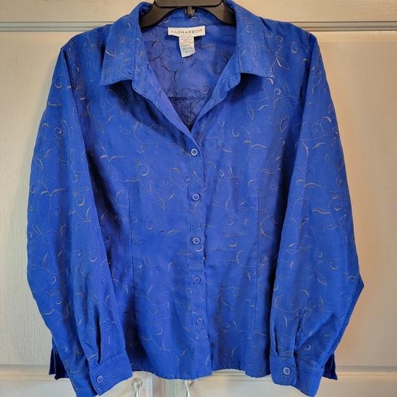 Sag Harbor Tops - Sag Harbor Royal Blue Embroidered Button Down Shirt Jacket